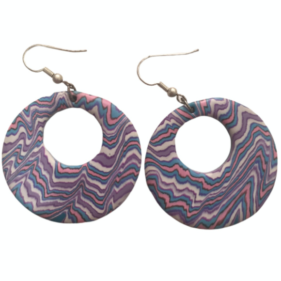 🌈💙🌸 Swirl Delight: Multicolor Blue, Pink, and Purple Circular Earrings - Picture 1 of 8
